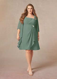 Azazie Olivia Mother of the Bride Dresses Eucalyptus A-Line Square Neckline Pleated Chiffon Dress image7