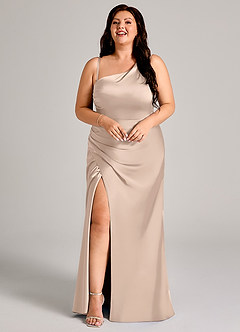 Azazie Madelyn Robes de demoiselle d'honneur Robe Sirène Convertible en Satin extensible Asymétrique Rose Anglais image14