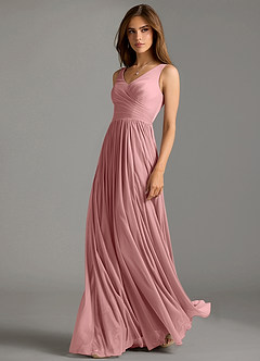 Azazie Keyla Bridesmaid Dresses Dusty Rose A-Line Pleated Mesh Dress image1