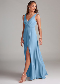 Azazie Nelly Bridesmaid Dresses Steel Blue A-Line Pleated Chiffon Dress image4