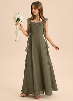 Azazie Carmin Junior Willow Green A-Line Ruched Chiffon Dress image3