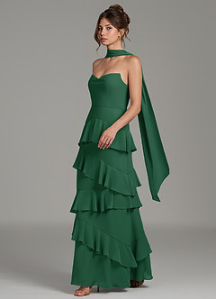 Azazie Imani Robes de demoiselle d'honneur Robe Trapèze en Mousseline de soie Rayé Vert Foncé image3