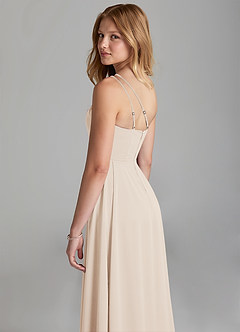 Azazie Maron Junior White Alabaster A-Line Pleated Stretch Satin Dress image2