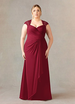 Azazie Birdie Mother of the Bride Dresses Burgundy A-Line Queen Anne Sequins Chiffon Dress image7