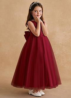 Azazie Cookie Flower Girl Dresses Burgundy A-Line Bow Tulle Dress image3