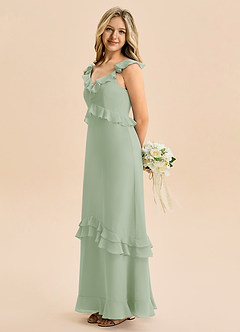 Azazie Tavie Junior Vestido de Salvia Polvorienta de Gasa de Corte en A con Volante image6