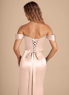 Azazie Shea Vestidos de damas de honor Vestido de Oro Rosa de Satén Metálico de Corte Sirena Convertible con Vestidos sin tirantes image2