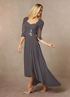 Azazie Anne Abiti per la Madre della Sposa Abito Tubino in Pizzo con Scollo a Cuore e Paillettes Grigio Acciaio image7