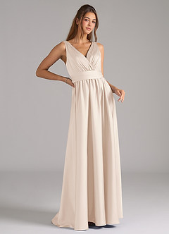 Azazie Kora Bridesmaid Dresses White Alabaster A-Line Pleated Stretch Satin Dress image3