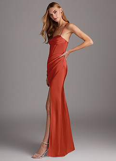 Azazie Brookelle Robes de demoiselle d'honneur Robe Fourreau en Satin extensible Corset en cœur Rouille image5