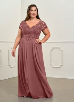 Azazie Dunja Mother of the Bride Dresses Desert Rose A-Line V-Neck Lace Chiffon Dress image3