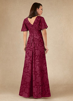 Azazie Emmeline Mother of the Bride Dresses Burgundy A-Line Pleated Floral Burnout Dress image5