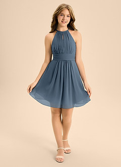 Azazie Bonnie Junior Neptune A-Line Pleated Chiffon Dress image1