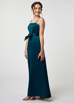 Azazie Anina Junior Robe Trapèze en Satin extensible Arc Bleu Encre image4