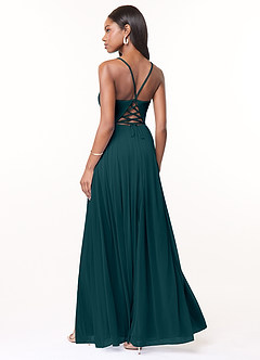 Azazie Marsol Bridesmaid Dresses Pine A-Line Corset Mesh Dress image2