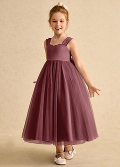 Azazie Chickadee Flower Girl Dresses Desert Rose Ball-Gown Sweetheart Neckline Matte Satin Dress image2