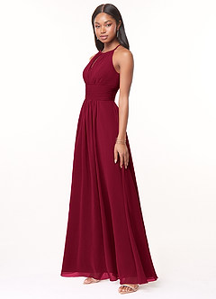 Azazie Bonnie Bridesmaid Dresses Burgundy A-Line Keyhole Ruched Chiffon Dress image6