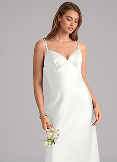 Azazie Suttona Brudtärnklänningar Klä av A-Linje i Stretch Satin Plisserad Vit image7