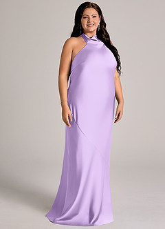 Azazie Velli Abiti da Damigella Abito Sirena in Raso Elasticizzato Collo Alto Lilla image11