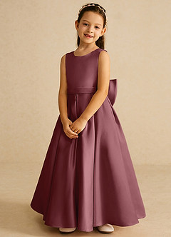 Azazie Pipsy Flower Girl Dresses Desert Rose A-Line Bow Matte Satin Dress image4