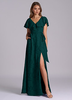 Azazie Lainey Vestidos de damas de honor Vestido de Pino de Devorado Floral de Corte en A con Con bolsillos image3