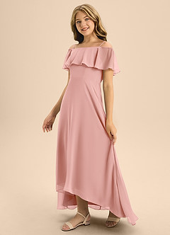 Azazie Maggie Junior A-Linie Schulterfrei Chiffon Kleid Rosettenrosa image4