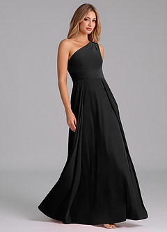 Azazie Dallas Jurken voor bruidsmeisjes Jurk van flueel met A-Lijn One-Shoulder Zwart image5