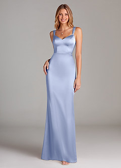 Azazie Denice Robes de demoiselle d'honneur Robe Fourreau en Satin extensible Plissée Eis image1