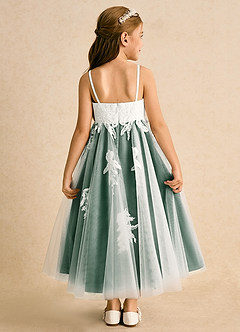 Azazie Coraline Blumenmädchenkleider A-Linie Spitze Kleid Elfenbein Dunkelgrün image2