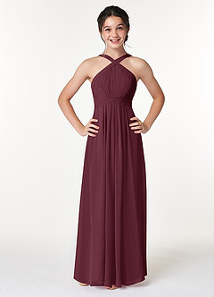 Azazie Anthea Junior Plissee Chiffon Kleid Cabernetrot image1