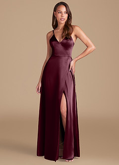 Azazie Maksim Robes de demoiselle d'honneur Robe Trapèze en Satiné métallisé Cabernet image1