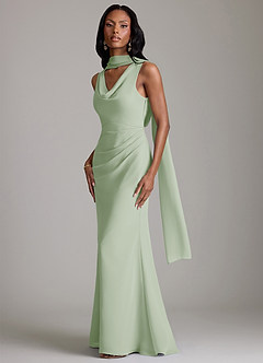 Azazie Linelle Bridesmaid Dresses Dusty Sage Mermaid Pleated Chiffon Dress image4