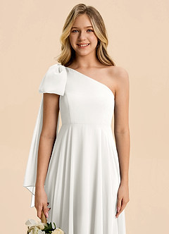 Azazie Averie Junior White A-Line Pleated Chiffon Dress image4