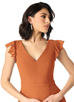 Azazie Claudine Bridesmaid Dresses Cinnamon A-Line Flutter Sleeve Chiffon Dress image4