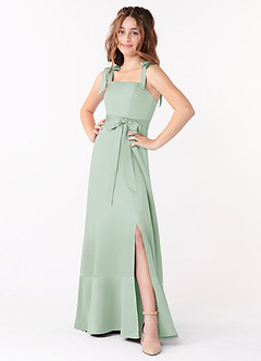 Azazie Barbara Vestido de Agave de Satin Mate de Acampanado con Lazo image1