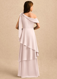 Azazie Shyloh Girls Formal Flower Girl Dresses Blushing Pink A-Line Off the Shoulder Stretch Satin Dress image2