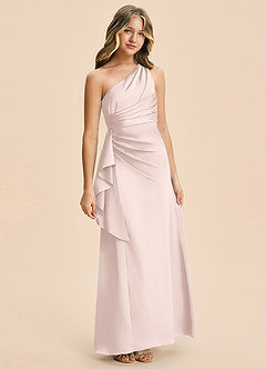 Azazie Kayden Junior Vestido Rosa Rubor de Satén Elástico de Corte Recto con Drapeado image6