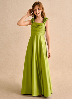 Azazie Rosita Girls Formal 플라워 걸 드레스 A라인 플리츠 매트 새틴 플로어 길이 드레스 image6
