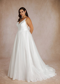 Azazie Calliana Vestidos de novia Vestido de Diamante Blanco de Micado de Corte en A con Cuello en V image10