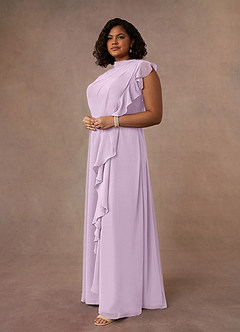 Azazie Narine Mother of the Bride Dresses Frosted Lilac A-Line High Neckline Pleated Chiffon Dress image10