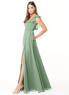 Azazie Jinny Abiti da Damigella Abito A-Line in Chiffon con Scollo Quadrato e Increspature Matcha image3