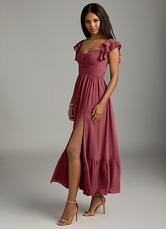 Azazie Anaya Bridesmaid Dresses Merlot A-Line Pleated Chiffon Dress image4