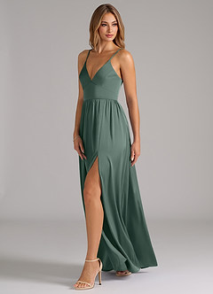 Azazie Aaida Bridesmaid Dresses Sea Moss A-Line Corset Stretch Satin Dress image3