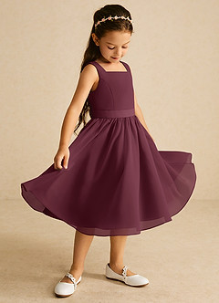 Azazie Ari Abiti da Ragazza di Fiori Abito A-Line in Chiffon Senza Maniche Cabernet image1