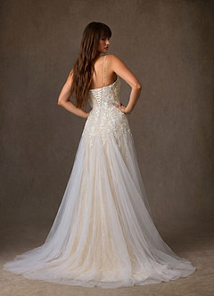 Azazie Lumina Abiti da Sposa Abito A-Line in Pizzo Scollo a Cuore Bianco Diamante Champagne image5