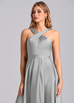 Azazie Dixie Bridesmaid Dresses Silver A-Line Pleated Stretch Satin Dress image6