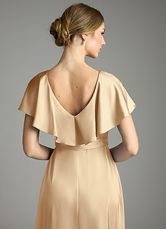 Azazie Lainey Bridesmaid Dresses Champagne A-Line with Pockets Stretch Satin Dress image2