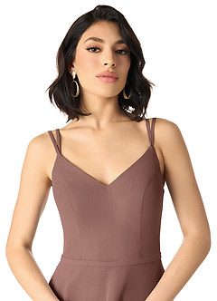 Azazie Janine Abiti da Damigella Abito A-Line in Chiffon con Scollo a V Espresso image3