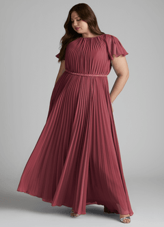Azazie Kara Modest Bridesmaid Dresses A-Line Pleated Chiffon Floor-Length Dress image12