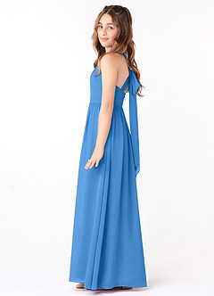 Azazie Jaylah Junior Vestido de Azul Grisaceo de Gasa de Corte En A con Volante image3